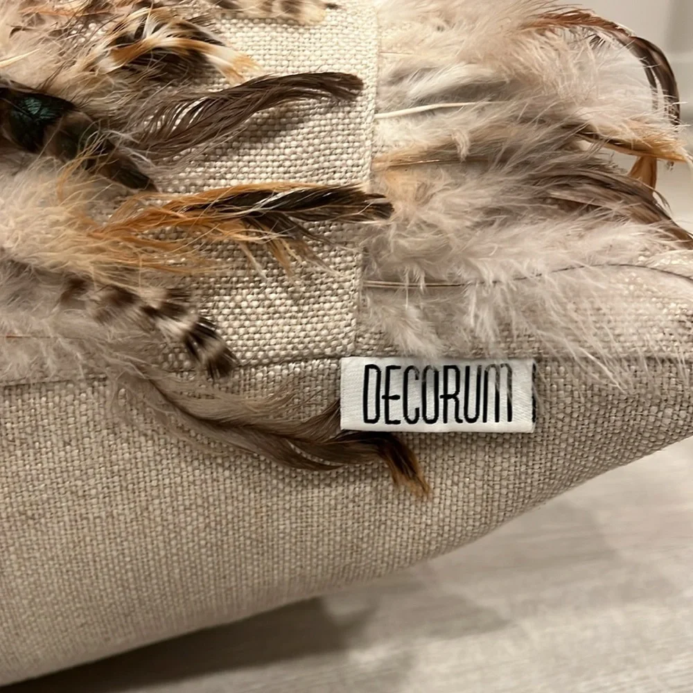 Decorum Large 24” Feathers on Linen Down Throw Accent Pillow